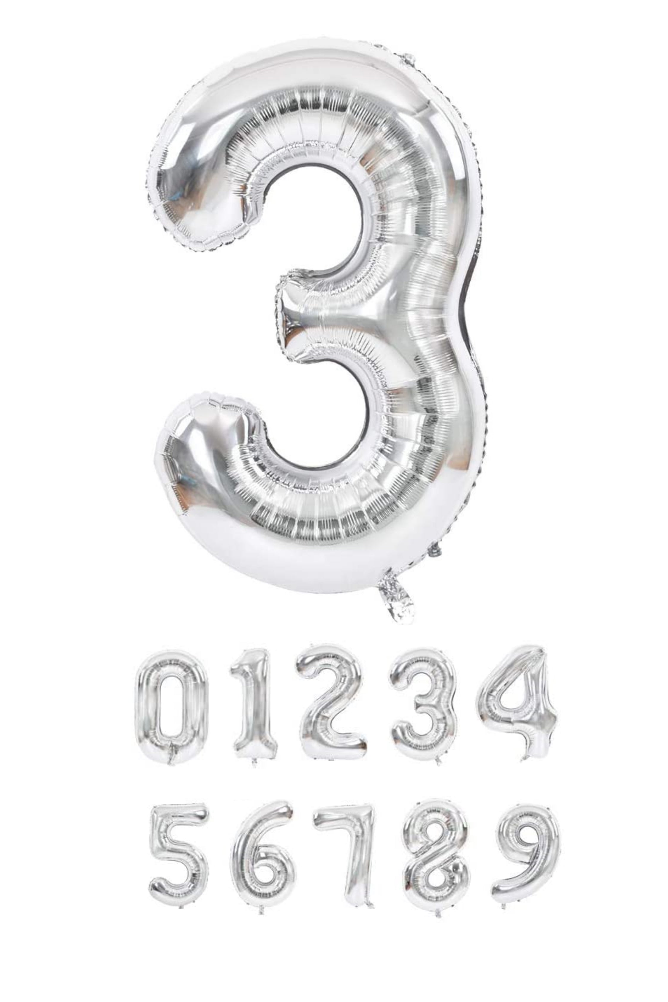 100 cm silverfärgade sifferballonger (0–9) för födelsedagar, fester och jubileer. Stora uppblåsbara folieballonger. 🎈