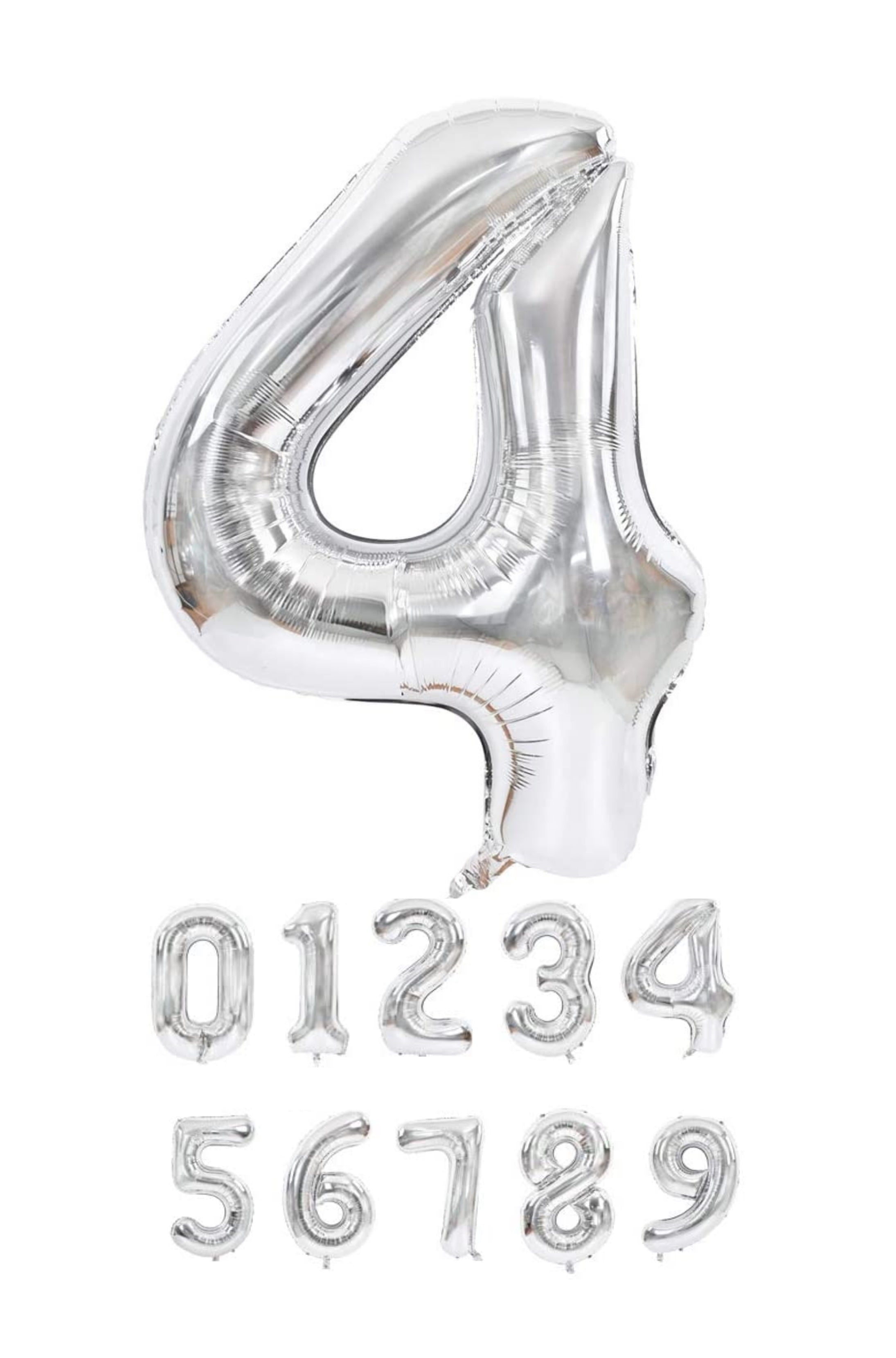 100 cm silverfärgade sifferballonger (0–9) för födelsedagar, fester och jubileer. Stora uppblåsbara folieballonger. 🎈