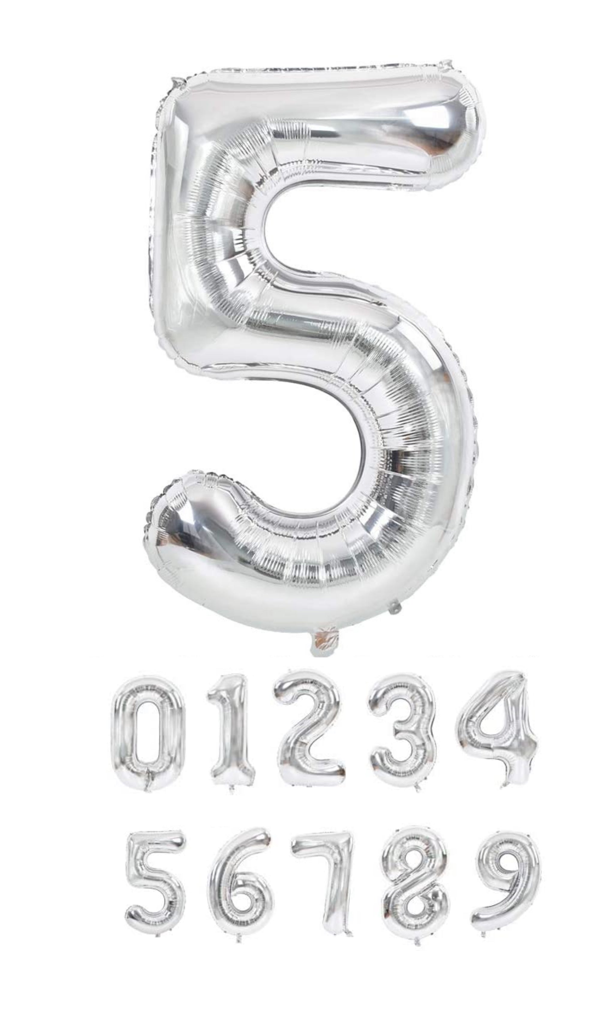 100 cm silverfärgade sifferballonger (0–9) för födelsedagar, fester och jubileer. Stora uppblåsbara folieballonger. 🎈