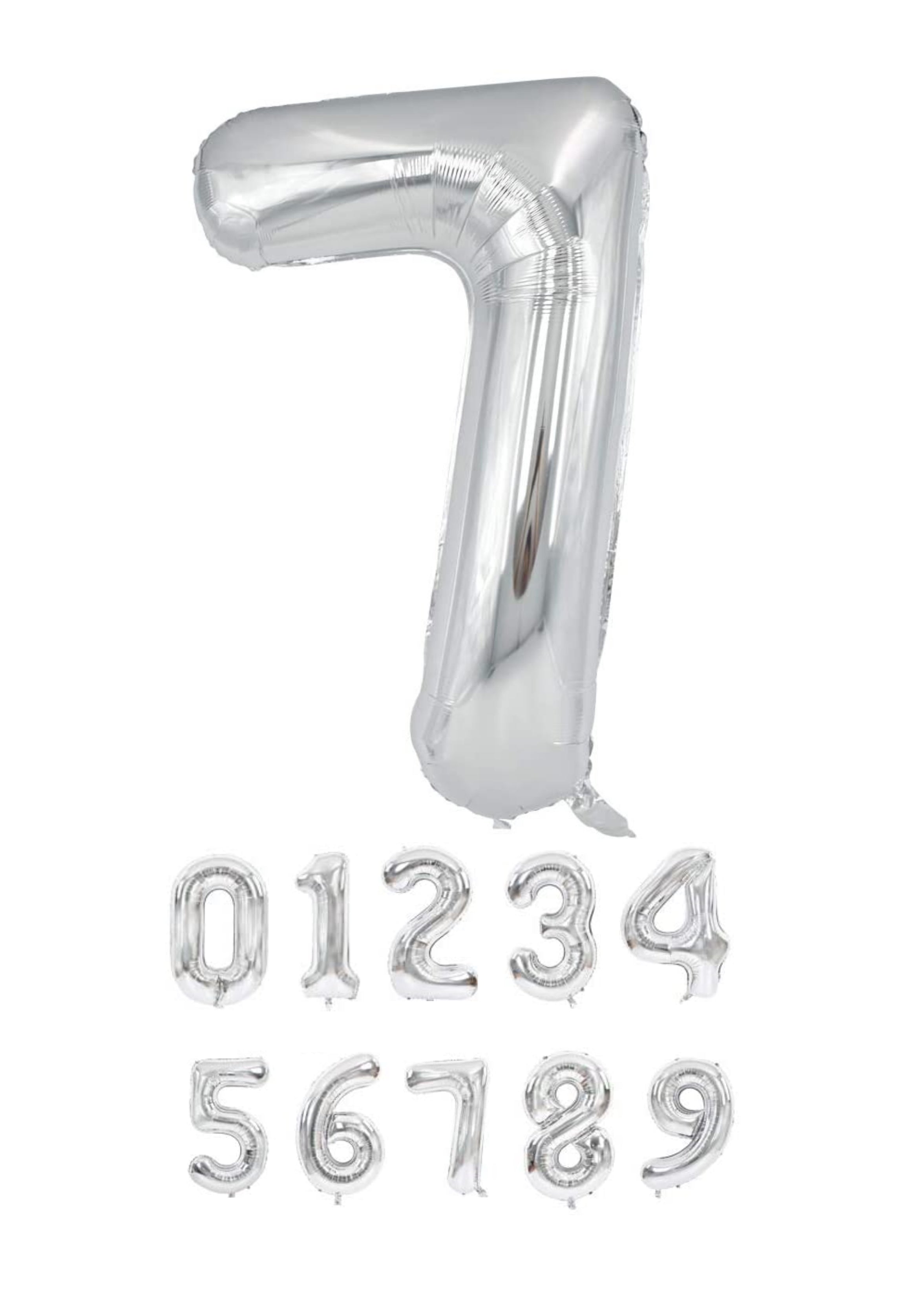 100 cm silverfärgade sifferballonger (0–9) för födelsedagar, fester och jubileer. Stora uppblåsbara folieballonger. 🎈