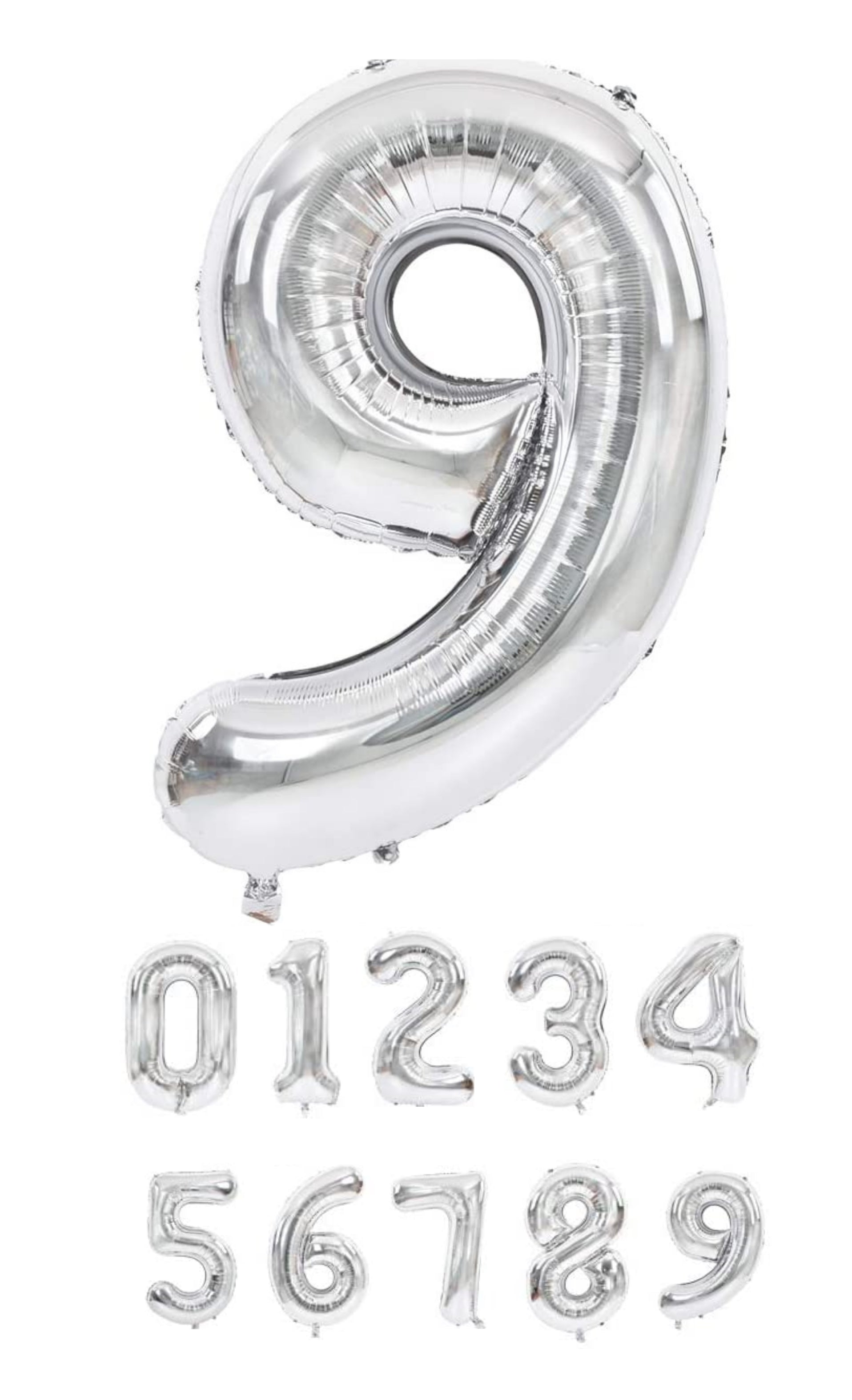 100 cm silverfärgade sifferballonger (0–9) för födelsedagar, fester och jubileer. Stora uppblåsbara folieballonger. 🎈