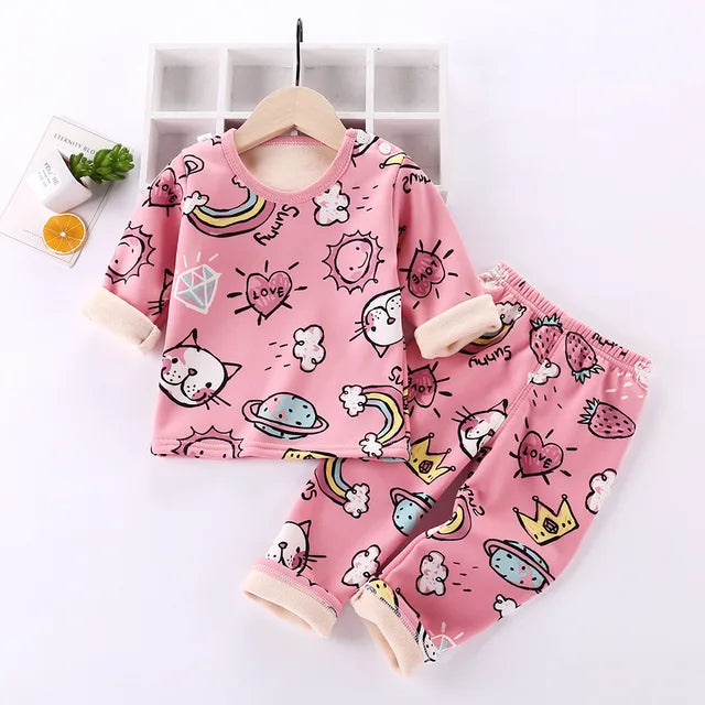 Mini Mode - Cartoon Fleece-pyjamas för barn