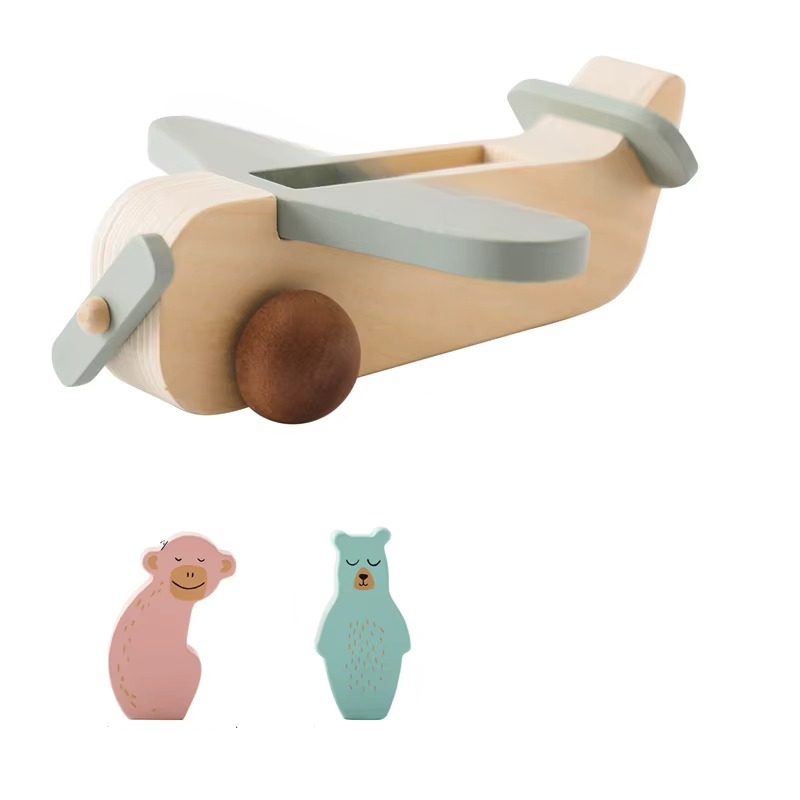 Träleksaker - Främjar kreativitet och motorik - Montessori-flygplansleksak i trä