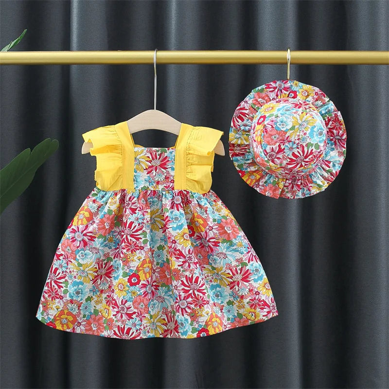 Mini Mode - Söt blommig design - Flickklänning med hatt