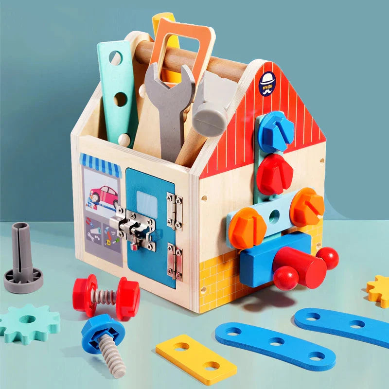 Busy Box - Upptäck och lär - Aktivitetslåda i trä