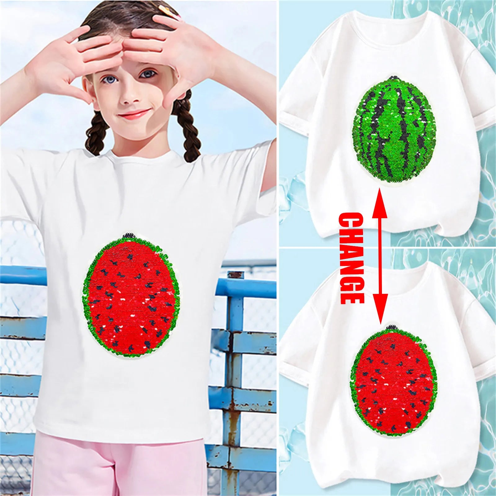 Mini Mode - Glittra & förvandla- T-shirt med vattenmelon