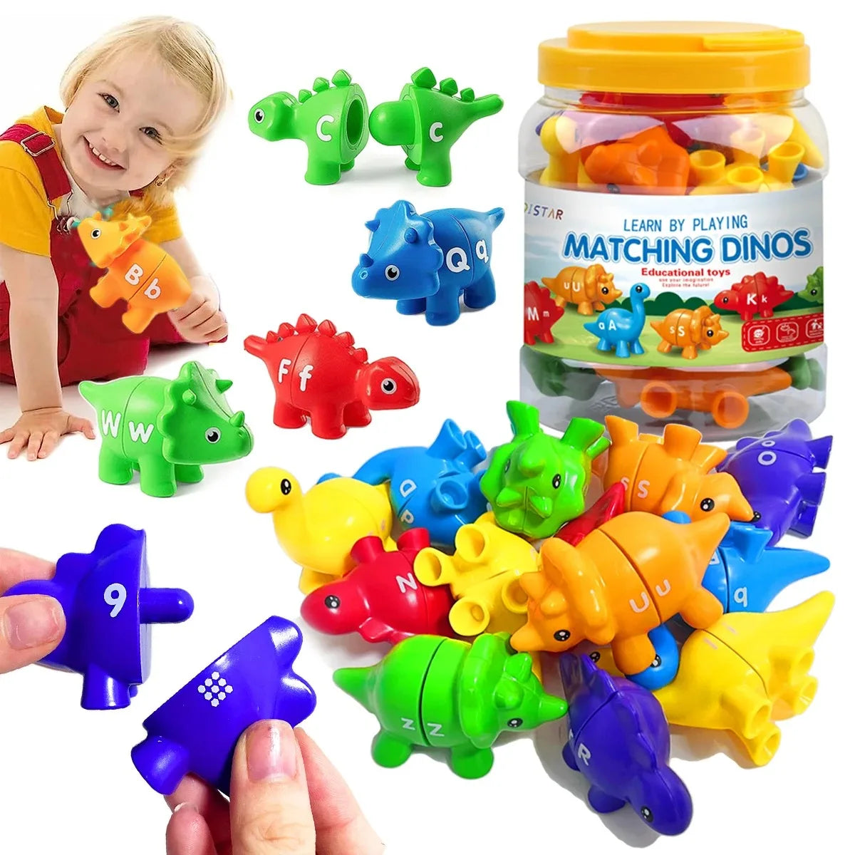 Matching Dino's – Roligt och lärorikt - Dino-spel med alfabet och siffror