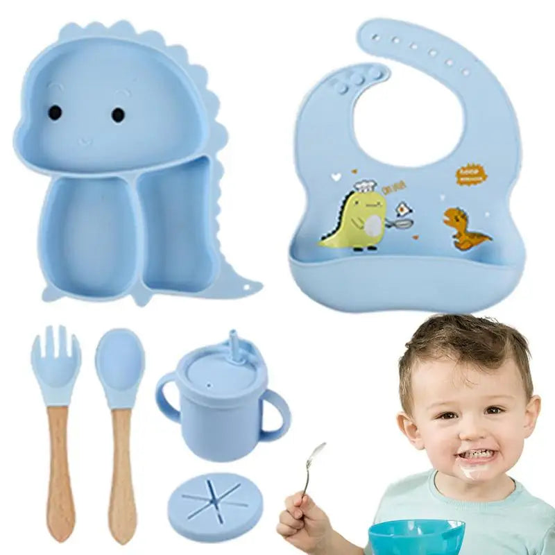 Dino Tablewear Set - 7-delat set - Barnservis i silikon
