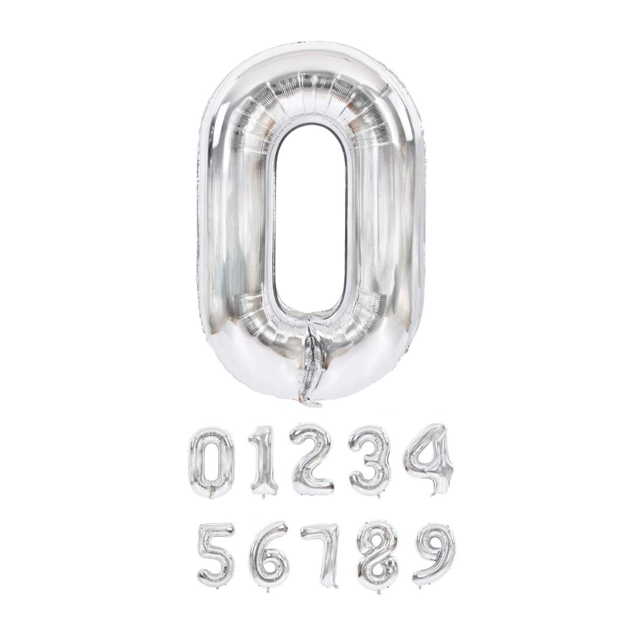 100 cm silverfärgade sifferballonger (0–9) för födelsedagar, fester och jubileer. Stora uppblåsbara folieballonger. 🎈